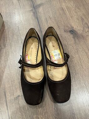 Brown Mary Jane Suede Flats